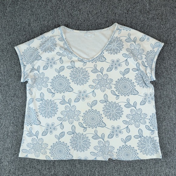 Bella Cohn Blue Floral Vintage V-Neck Top Cottagecore Women XL Pima Cotton Boho — photo 2
